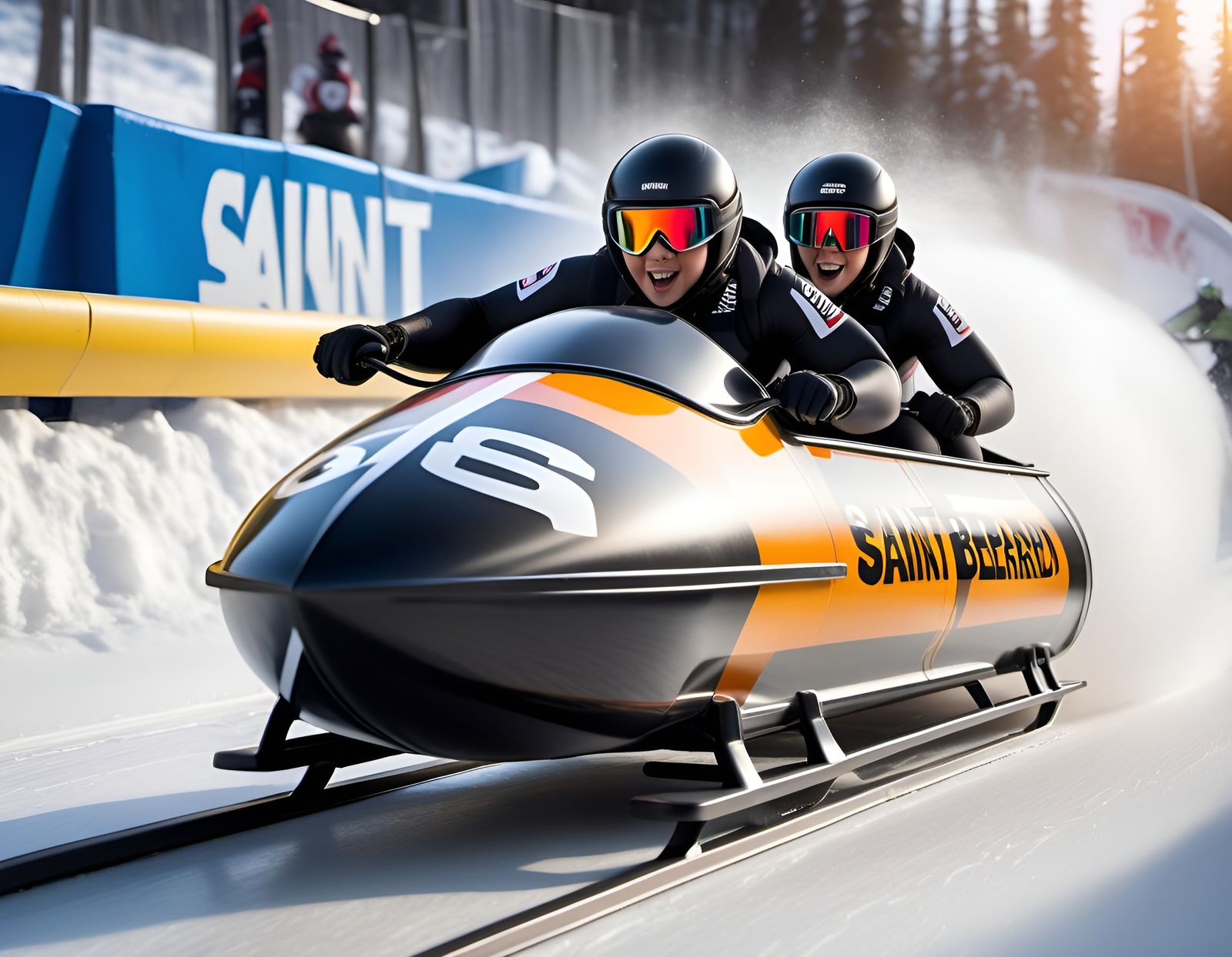 Female Bobsled Team on Steel Bobsled Course
