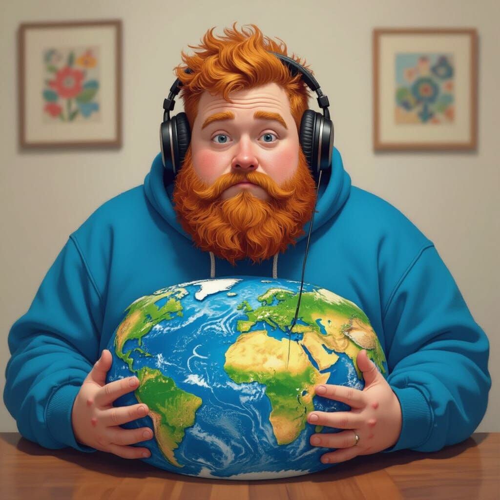 Chaseoe Devours World in Blue Hoodie, Ginger Beard