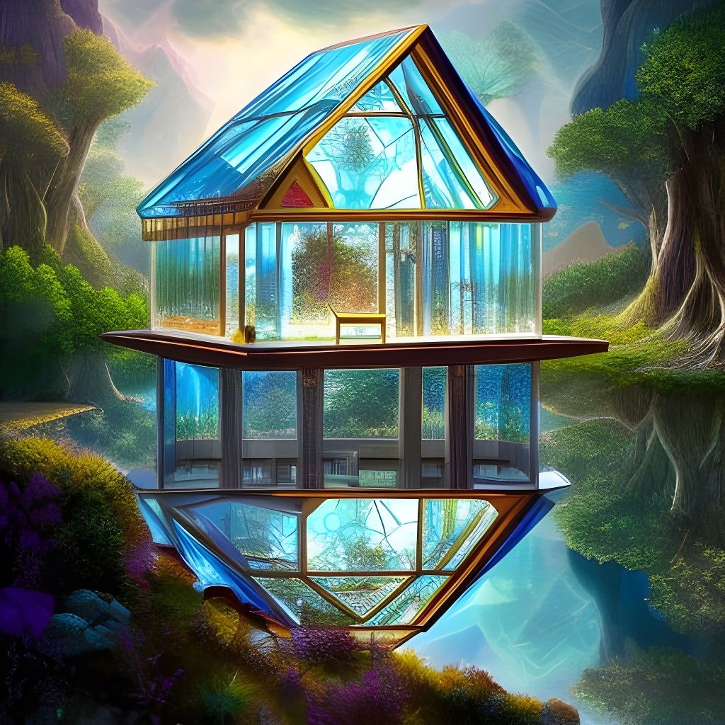 Glass Villa Lodge on Mountaintop: Sci-Fi Digital Art