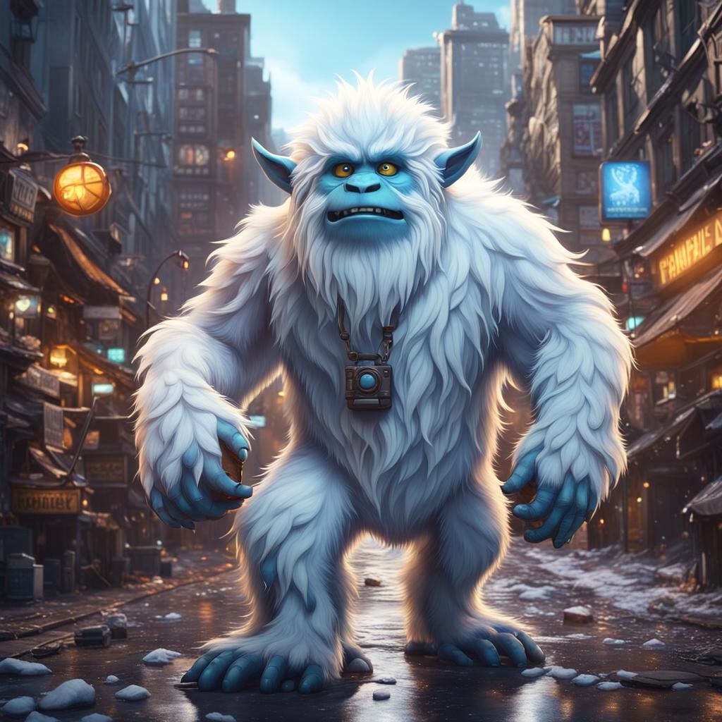 Cute Furry Yeti Strolls Through a City