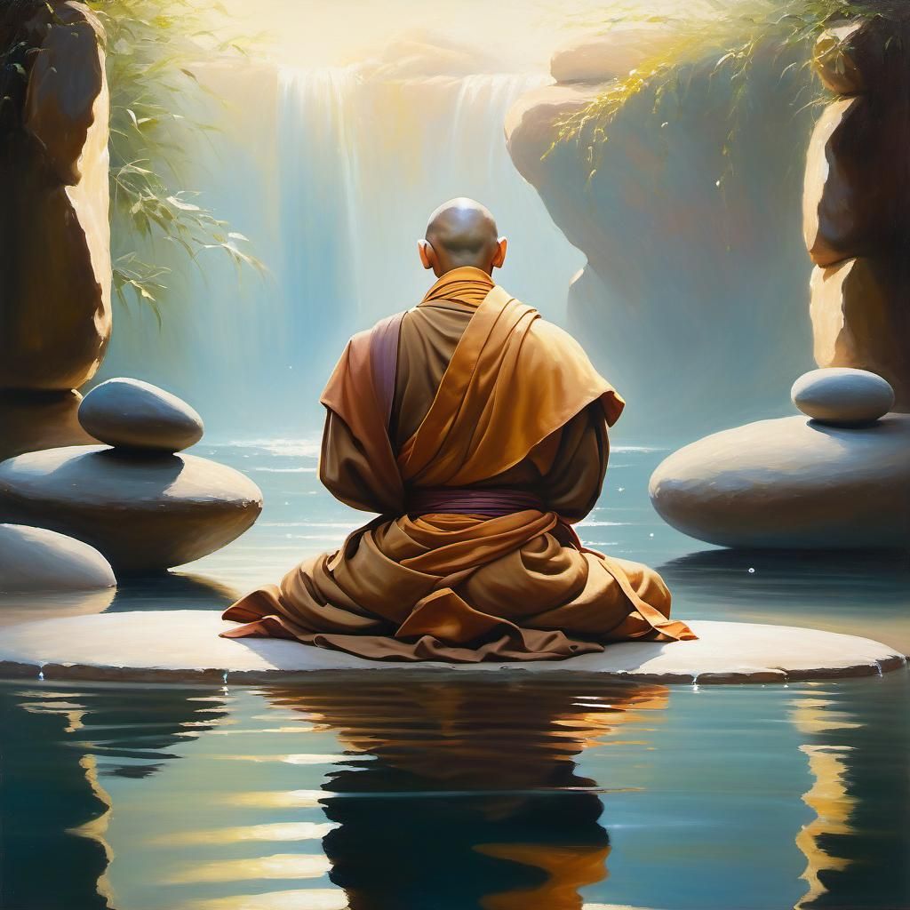 Surreal Oil Painting of a Serene Monk in Ethereal Light