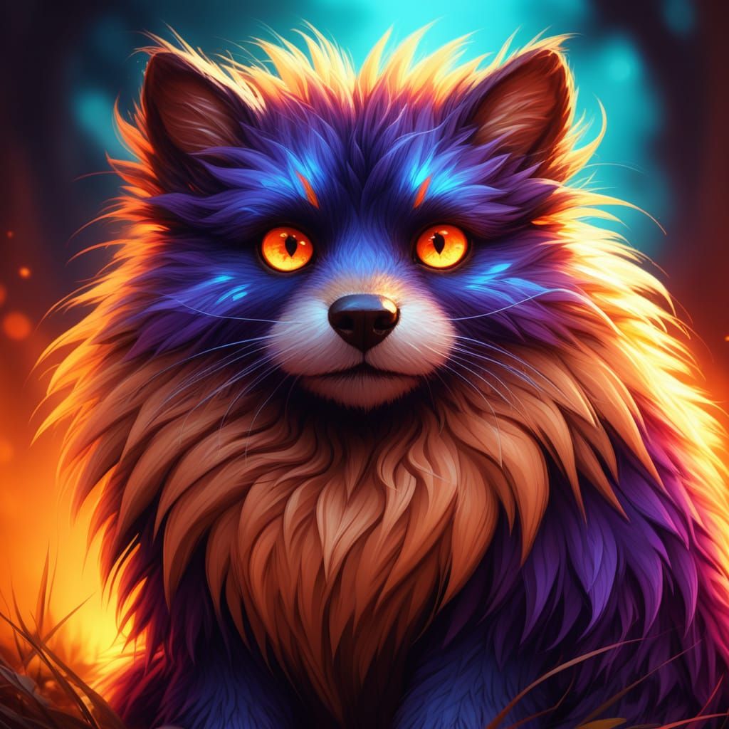 Close Up Digital Art of a Wistiti with Glowing Eyes