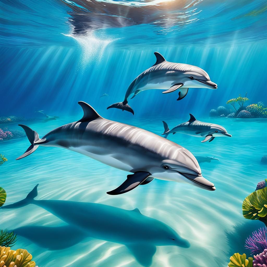 Dolphins Play Near Island Oasis: Abstract Photography