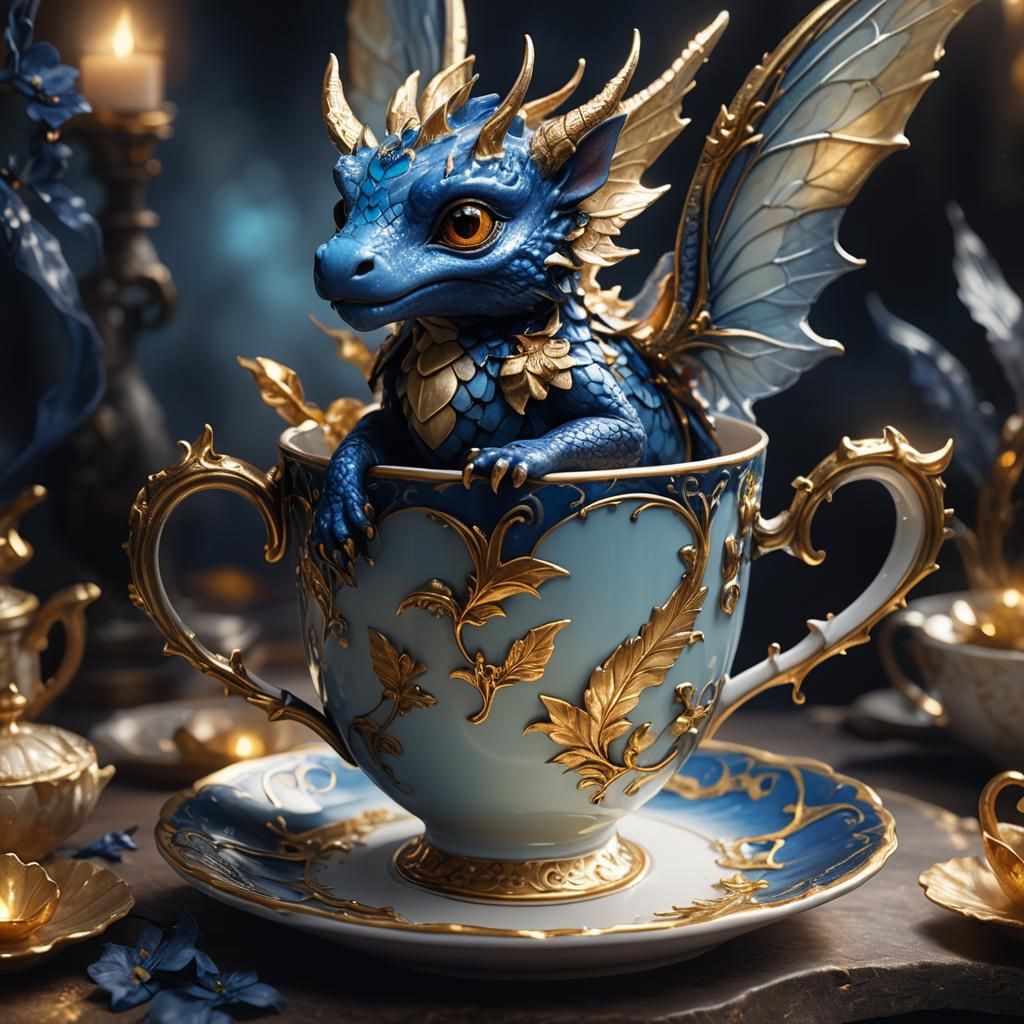Cute Fairy Dragon in Porcelain Teacup Masterpiece