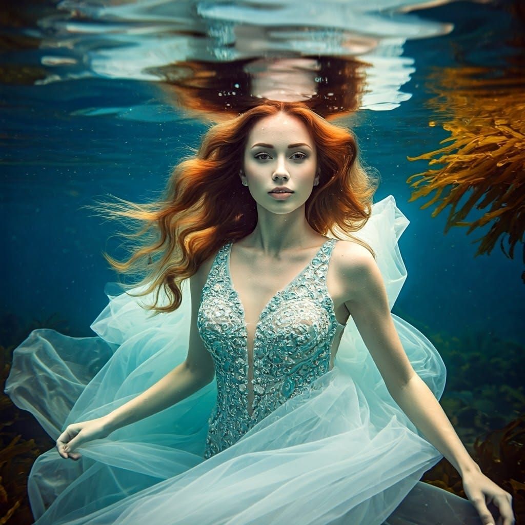 Ethereal Underwater Portrait of Woman in Gown