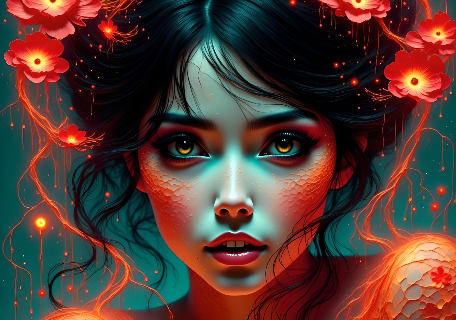 Tattooed Geisha Ultrawarrior Queen with Glowing Tattoos