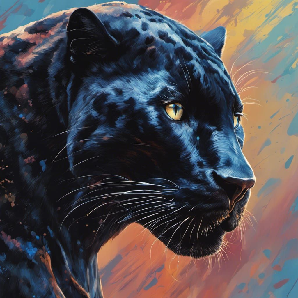Blue-Eyed Black Panther in Hyperrealistic Splash Art