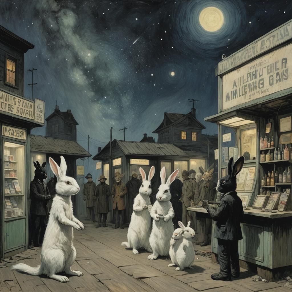 Rabbits at an Alien Gas Station: Expressionist Art
