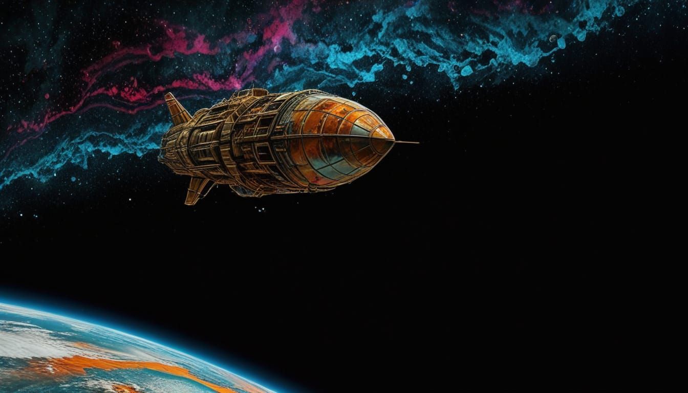 Egg-Shaped Spaceship in Psychedelic Space