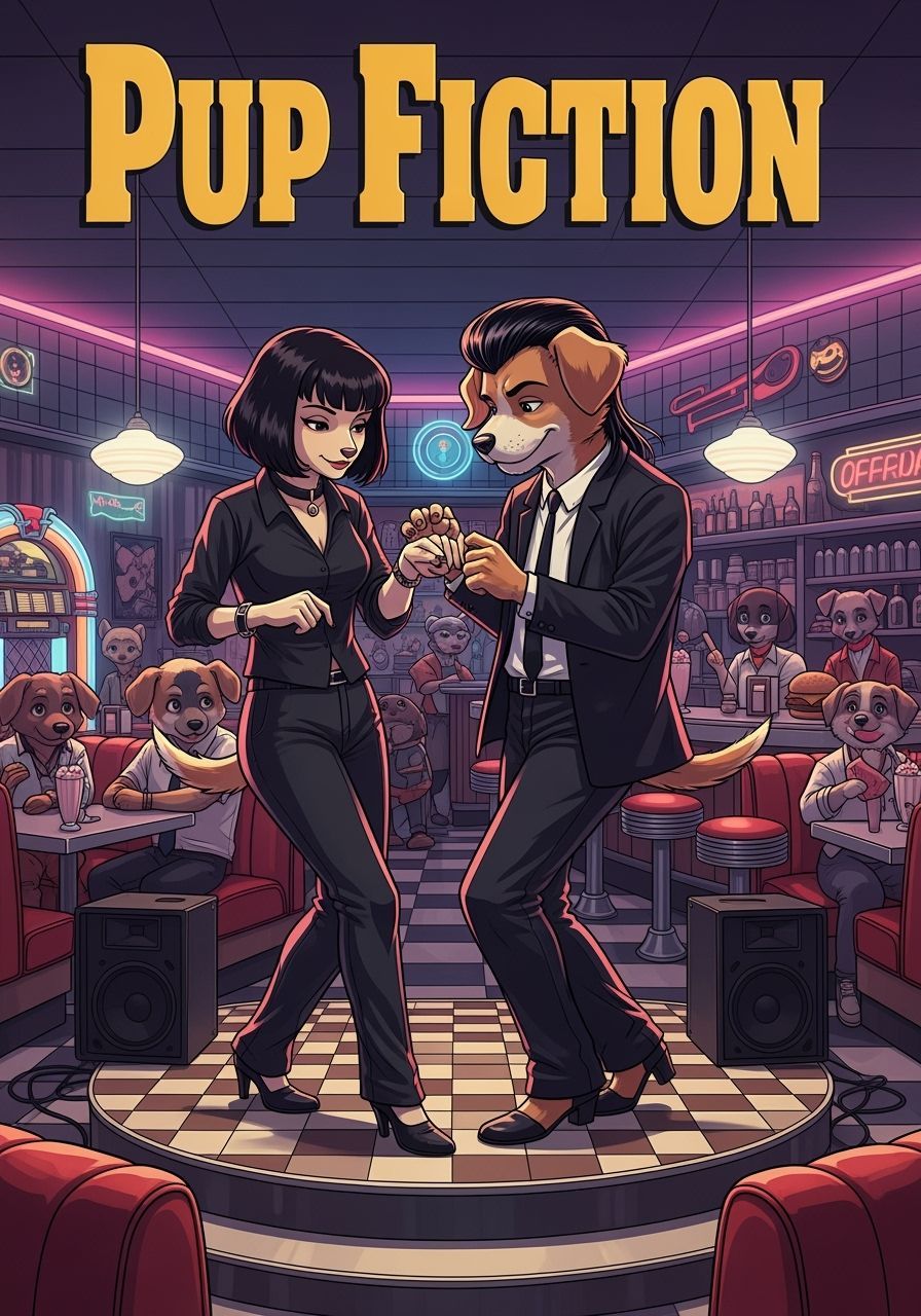 Retro Diner Dance: Anthropomorphic Pups in Anime Style