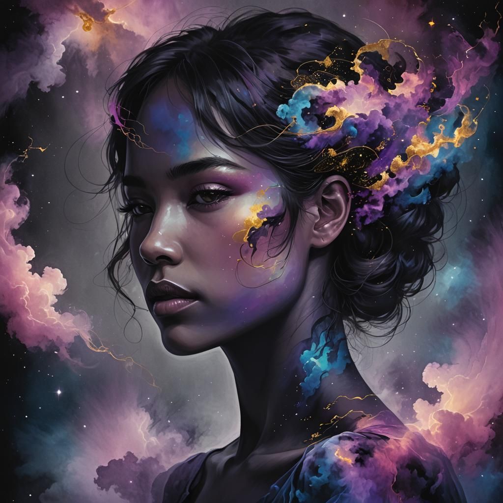 Nebula Woman: Cosmic Profile Portrait