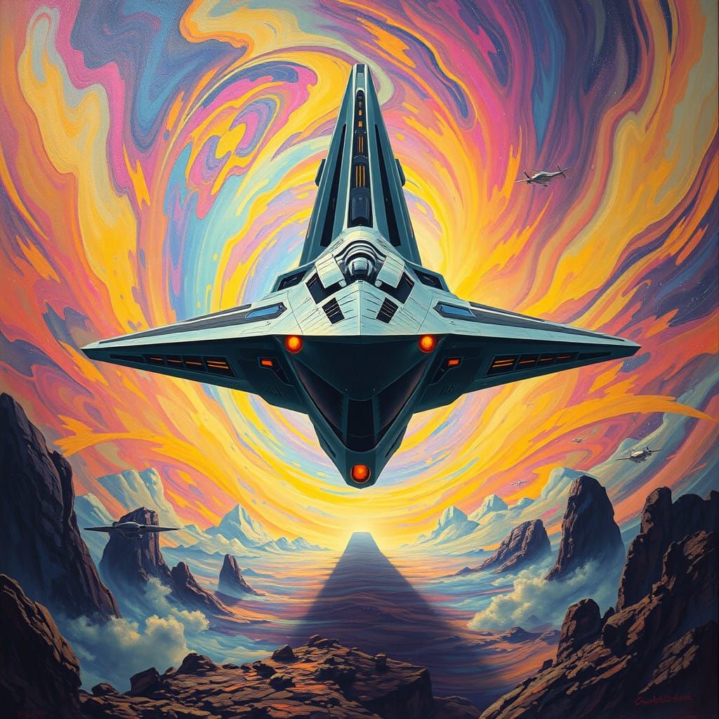 Surreal Sci-Fi Vortex Portal with Ominous Spaceship