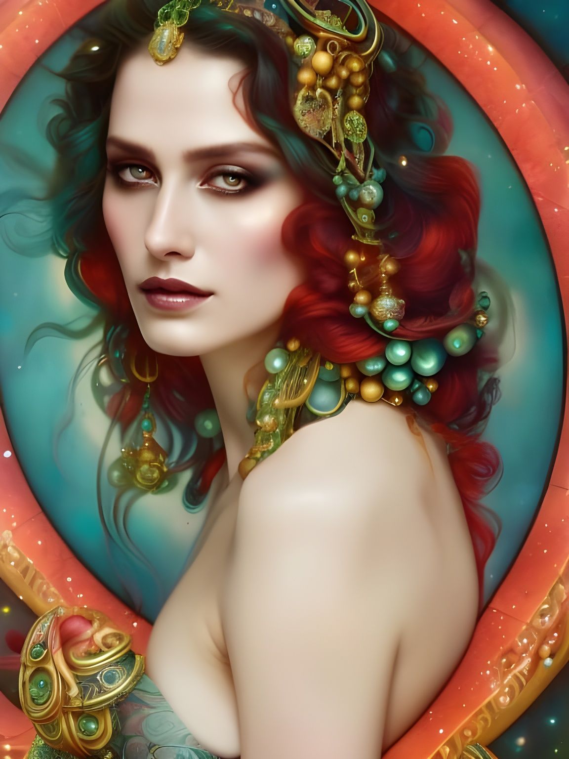 Cosmic Beauty Goddess in Ornamental Ink Style