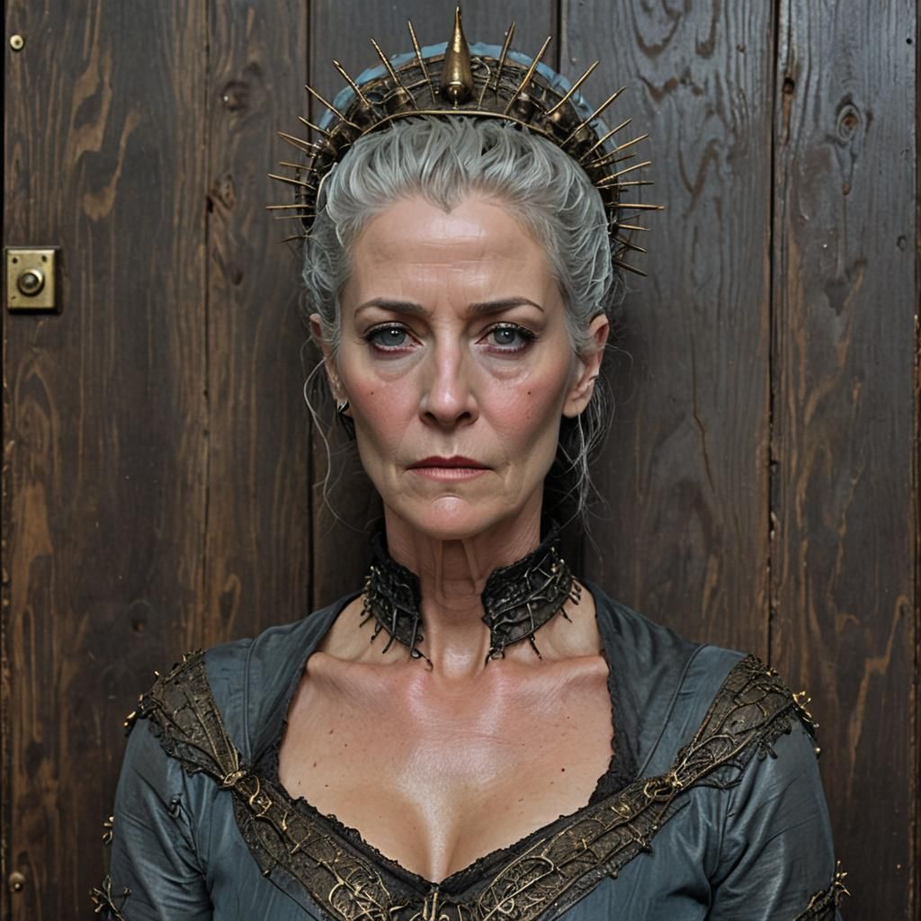 Grieving Pinhead Mother in Gothic Funeral Home