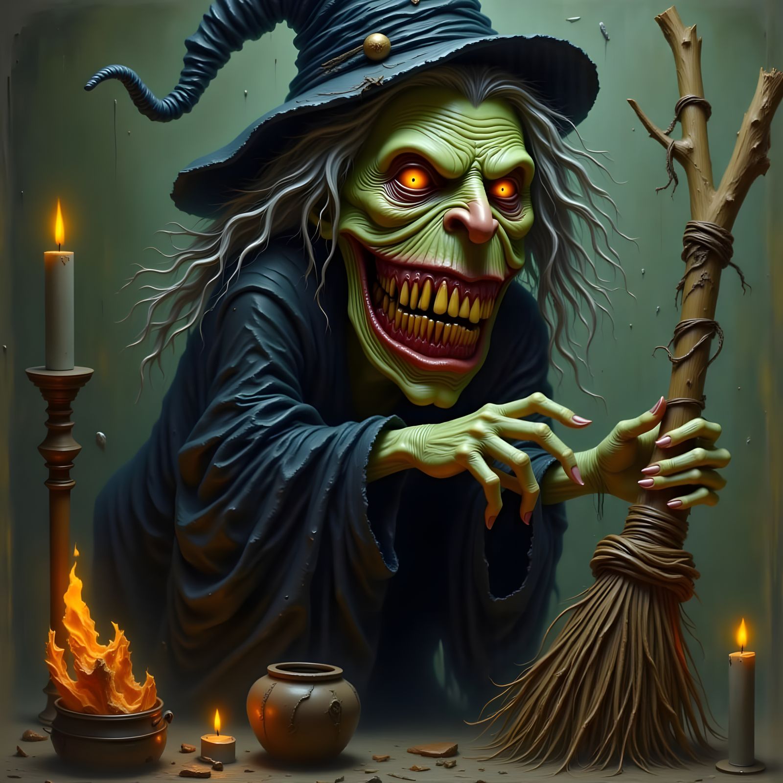 Grotesque Witch in Macabre Surrealism Style