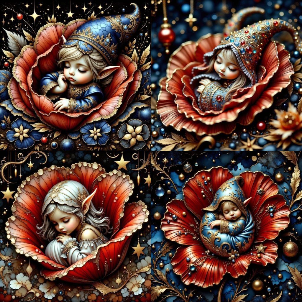 Sapphire and Silver Elven Gnome in a Golden Poppy