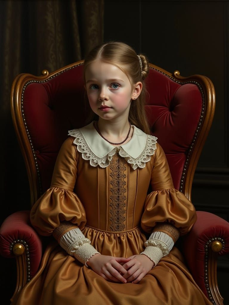Elegant Young Girl in Baroque Velvet Finery