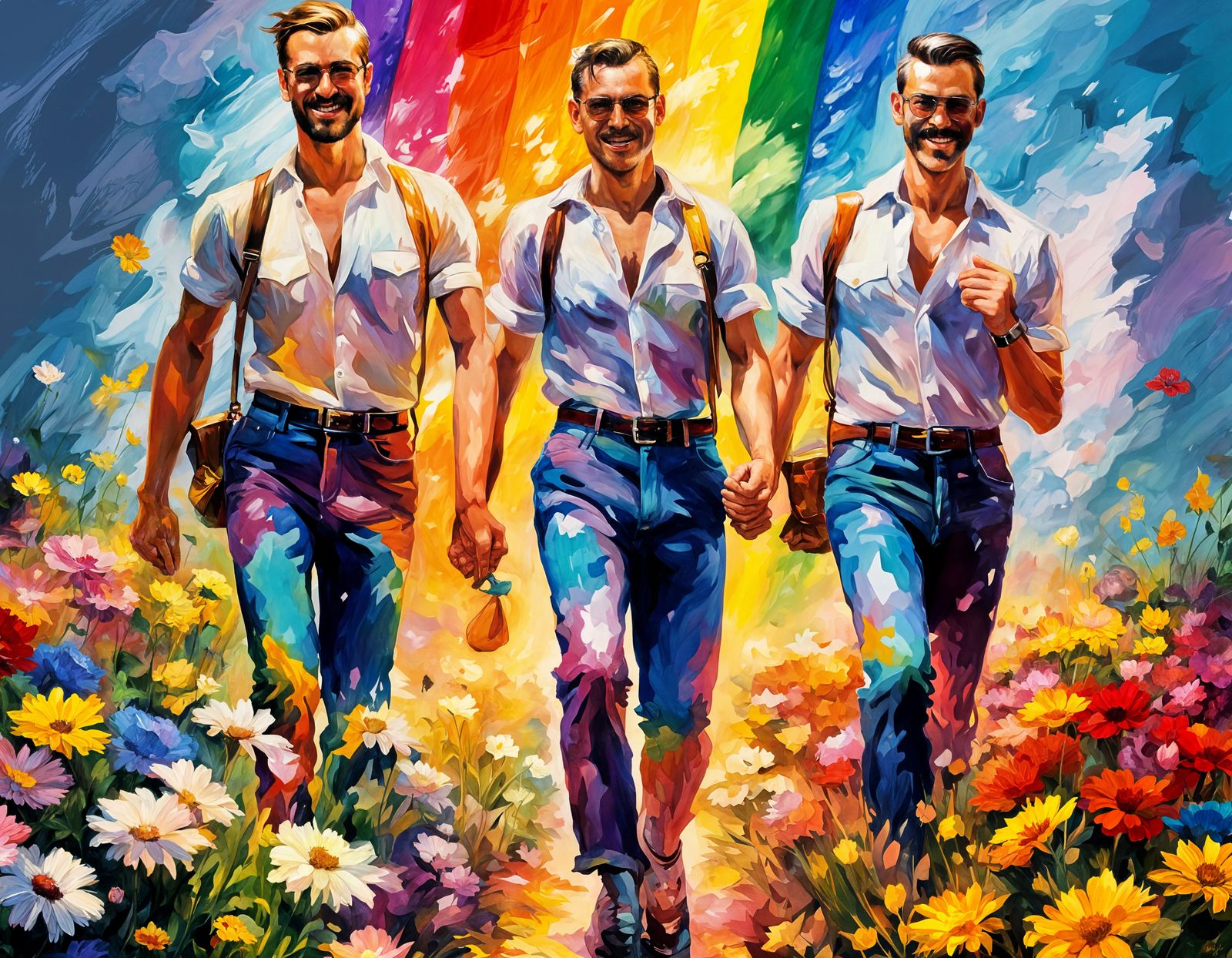 Pride Celebration with Rainbow Flags in Surreal Style
