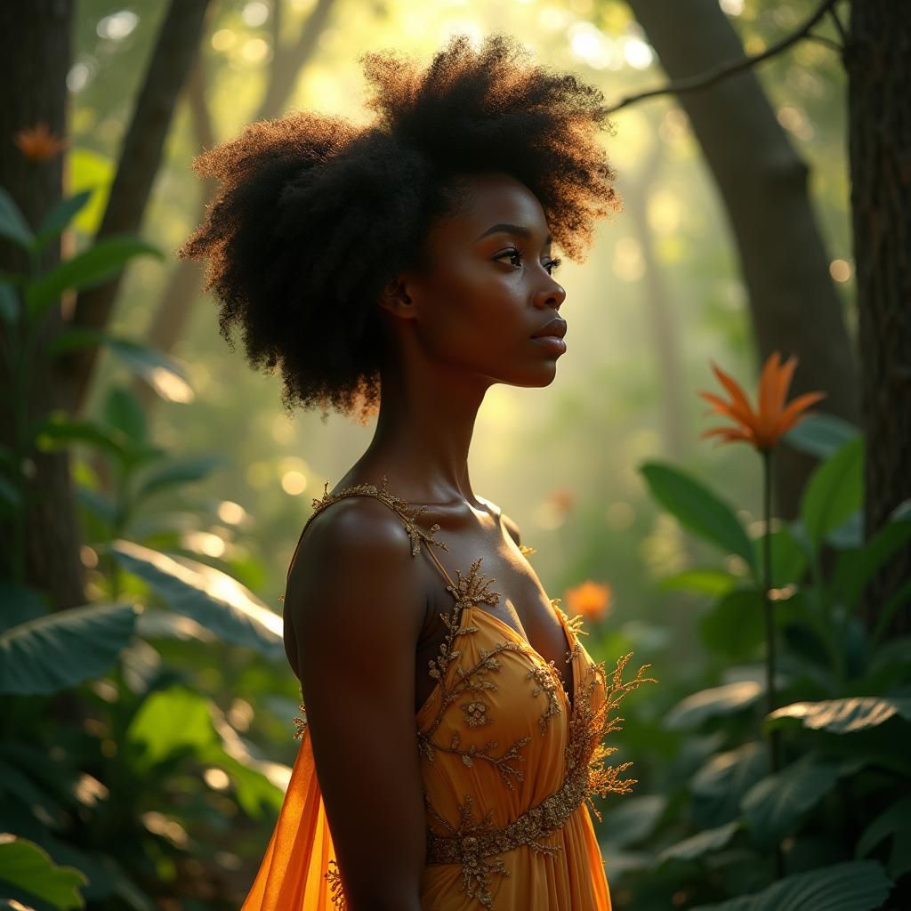 Black Woman in Forest, Dreamlike Realism