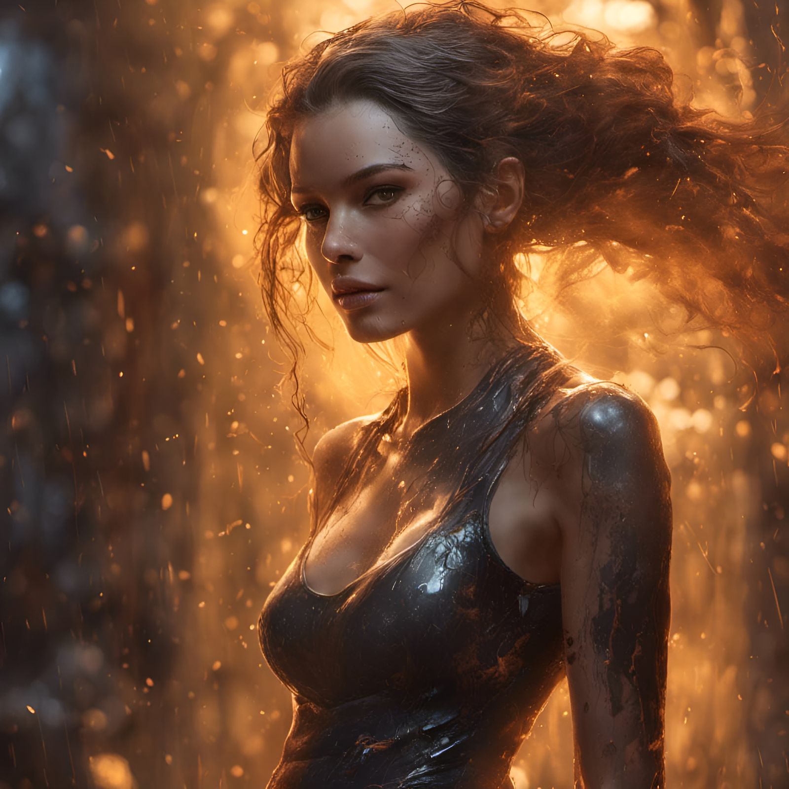 Golden Fire Goddess Portrait in Digital Art Style