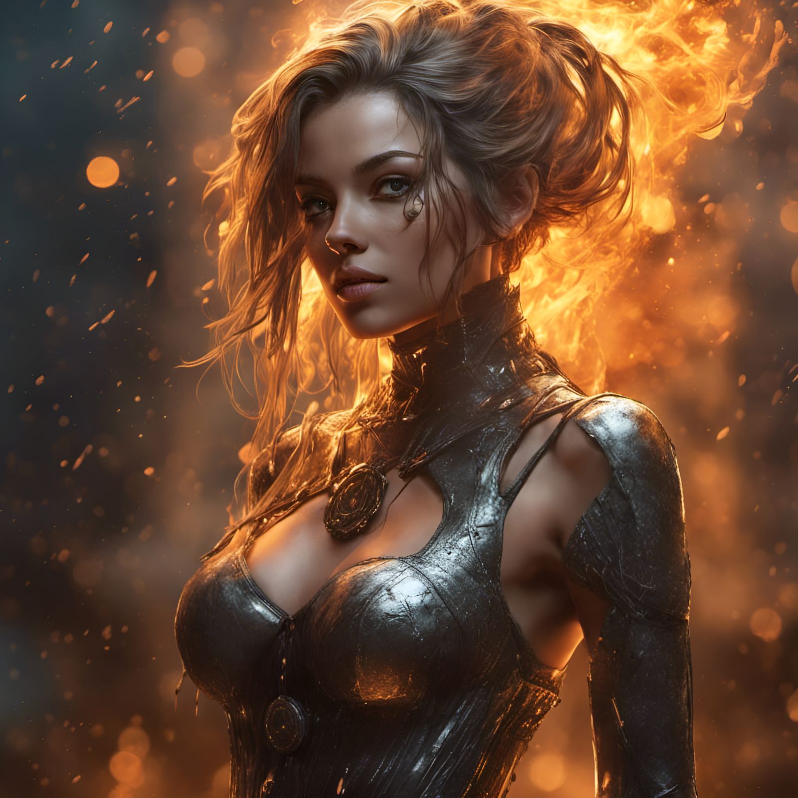 Goddess with Fiery Hair: Digital Art Portrait