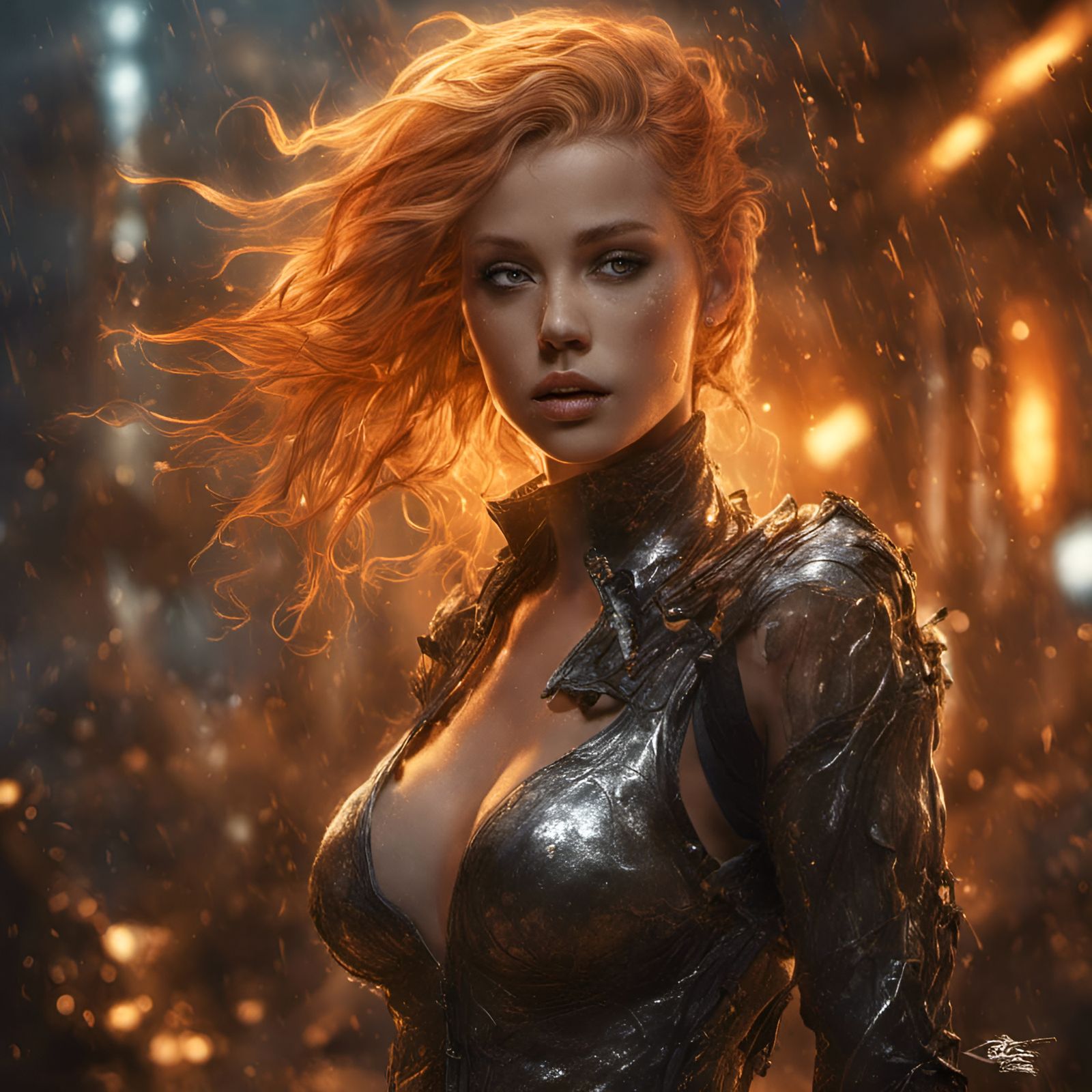 Fiery Goddess Portrait in Digital Art Style