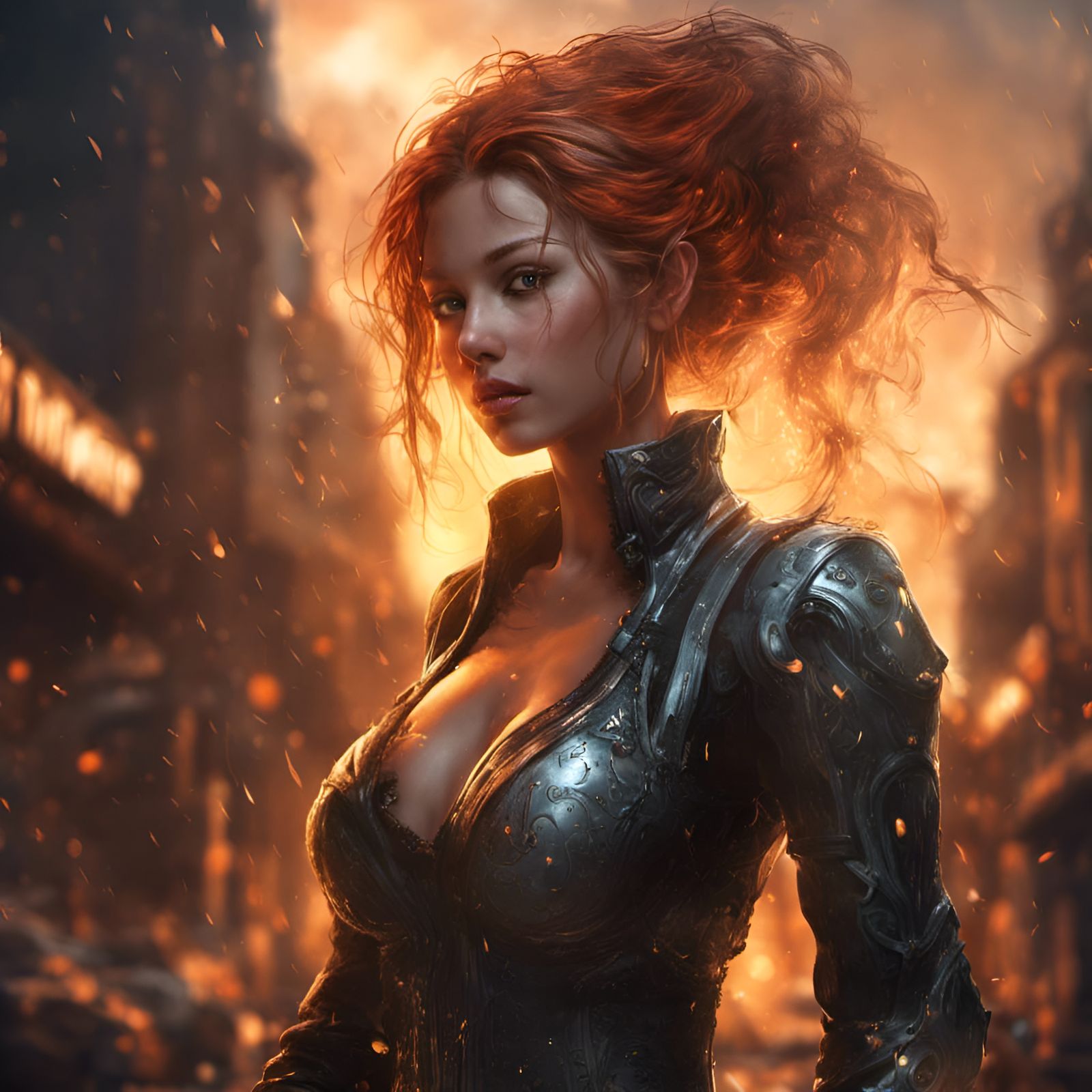 Golden Goddess with Flaming Hair in Digital Art