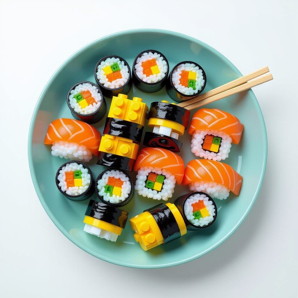 Hyper-Realistic Lego Sushi Plate Still Life