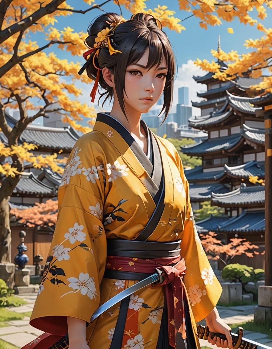 Fallen Warrior in Cherry Garden: 3D Anime Art