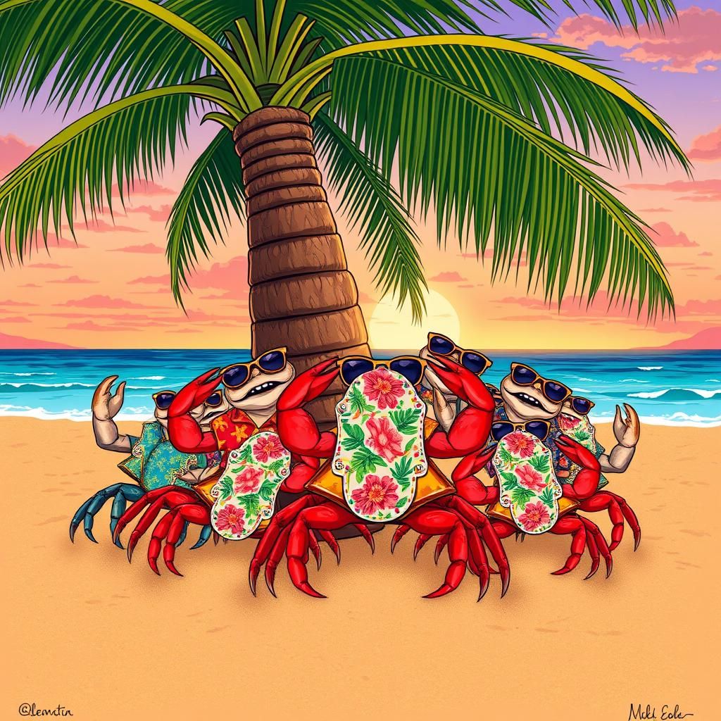 Crabs Having a Beach Party with Pads