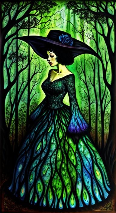 Psychedelic Bride in Haunted Forest Dress