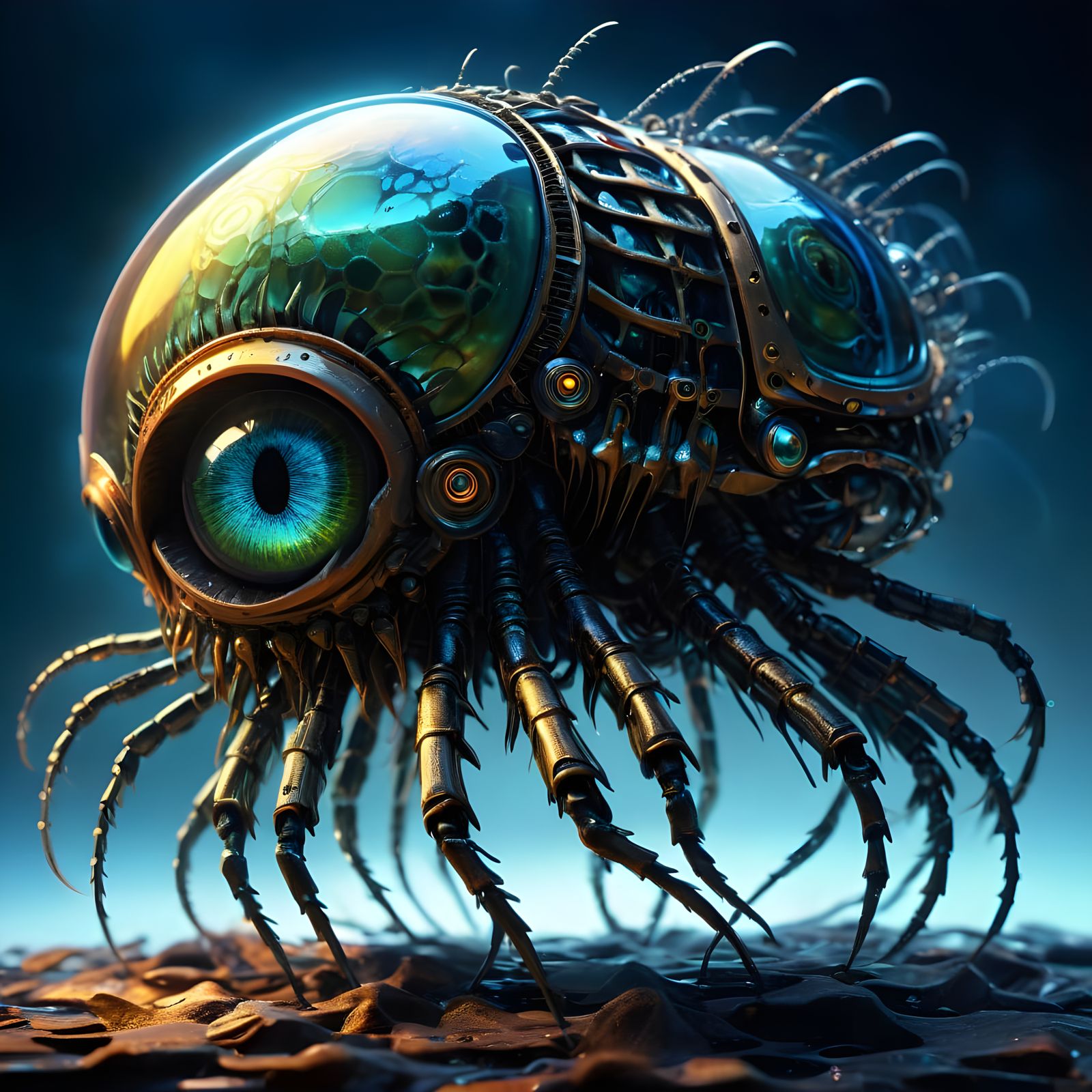 Bizarre Alien Creature with Chitinous Plates and Antennae