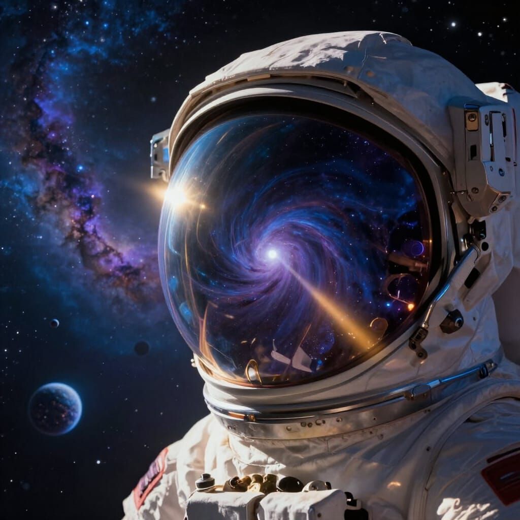 Astronaut Helmet Reveals Cosmic Nebula Vista