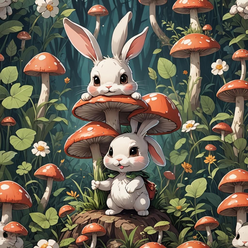 Adorable Mushroom Bunny in Anime Style