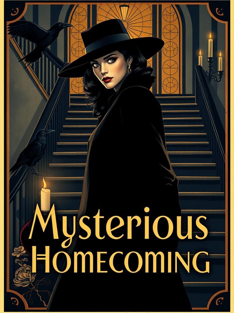 Art Deco Poster of Mysterious Woman on Staircase