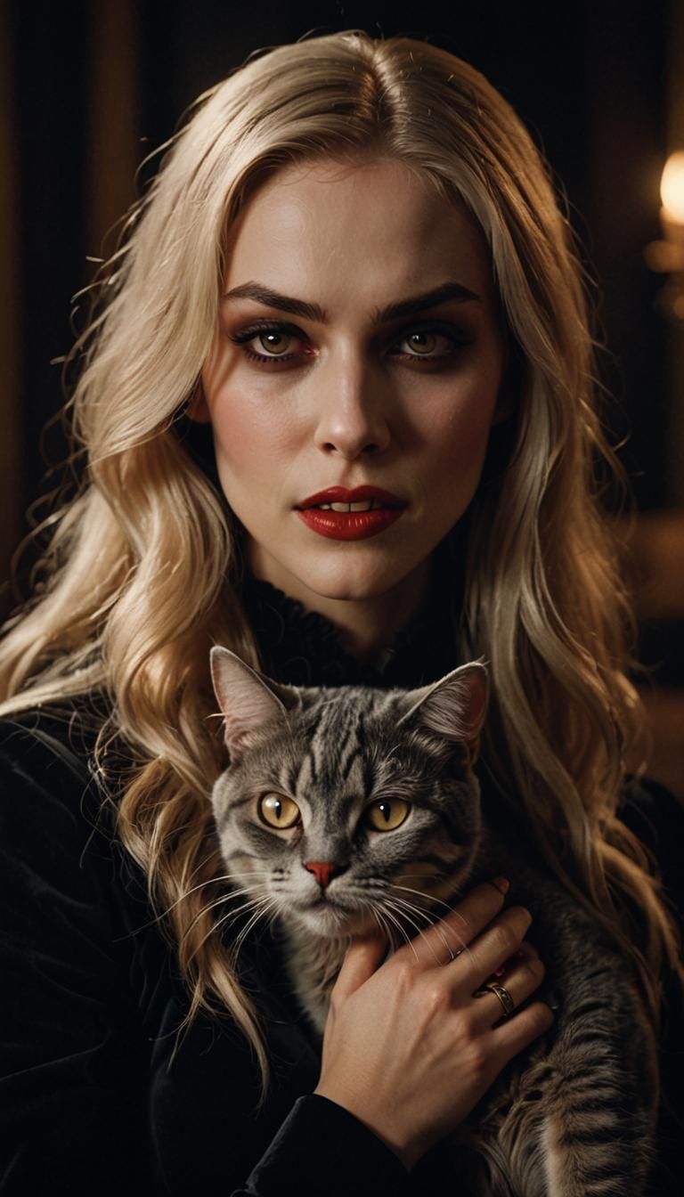 Vampire and Cat: A Cinematic Film Still