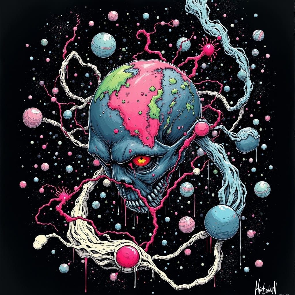 World with Earbuds Amidst Floating Instruments