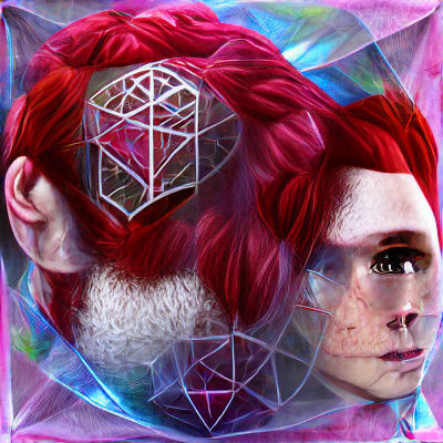 Geometric Portrait with Red Hair and Crystals
