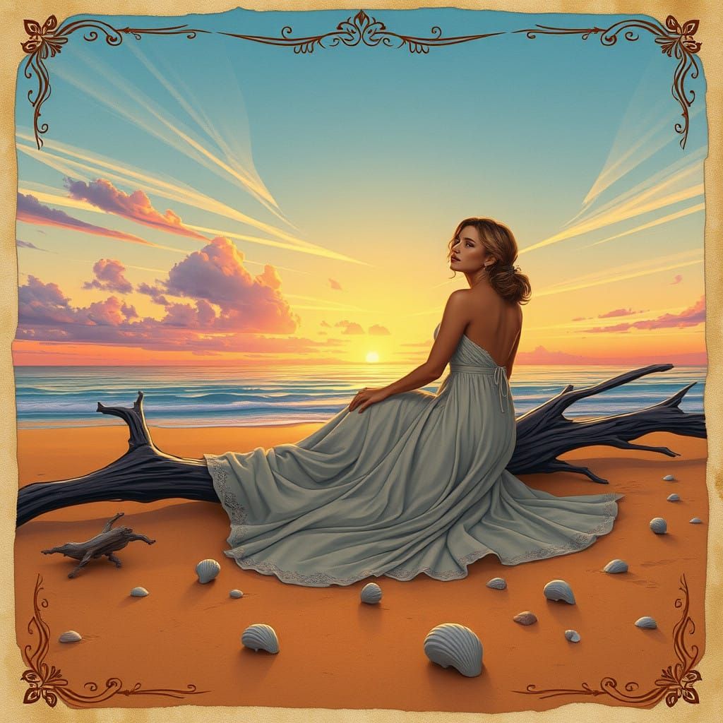 Elegance on a Golden Beach at Sunset