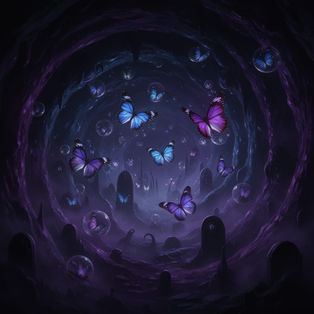 Dark Fantasy Butterflies Emerge from Bioluminescent Bubbles