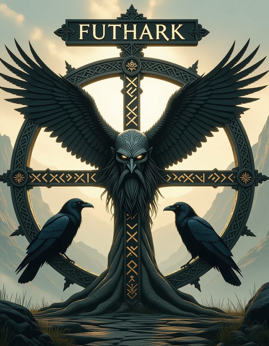 Norse Futhark Rune Wheel with Yggdrasill