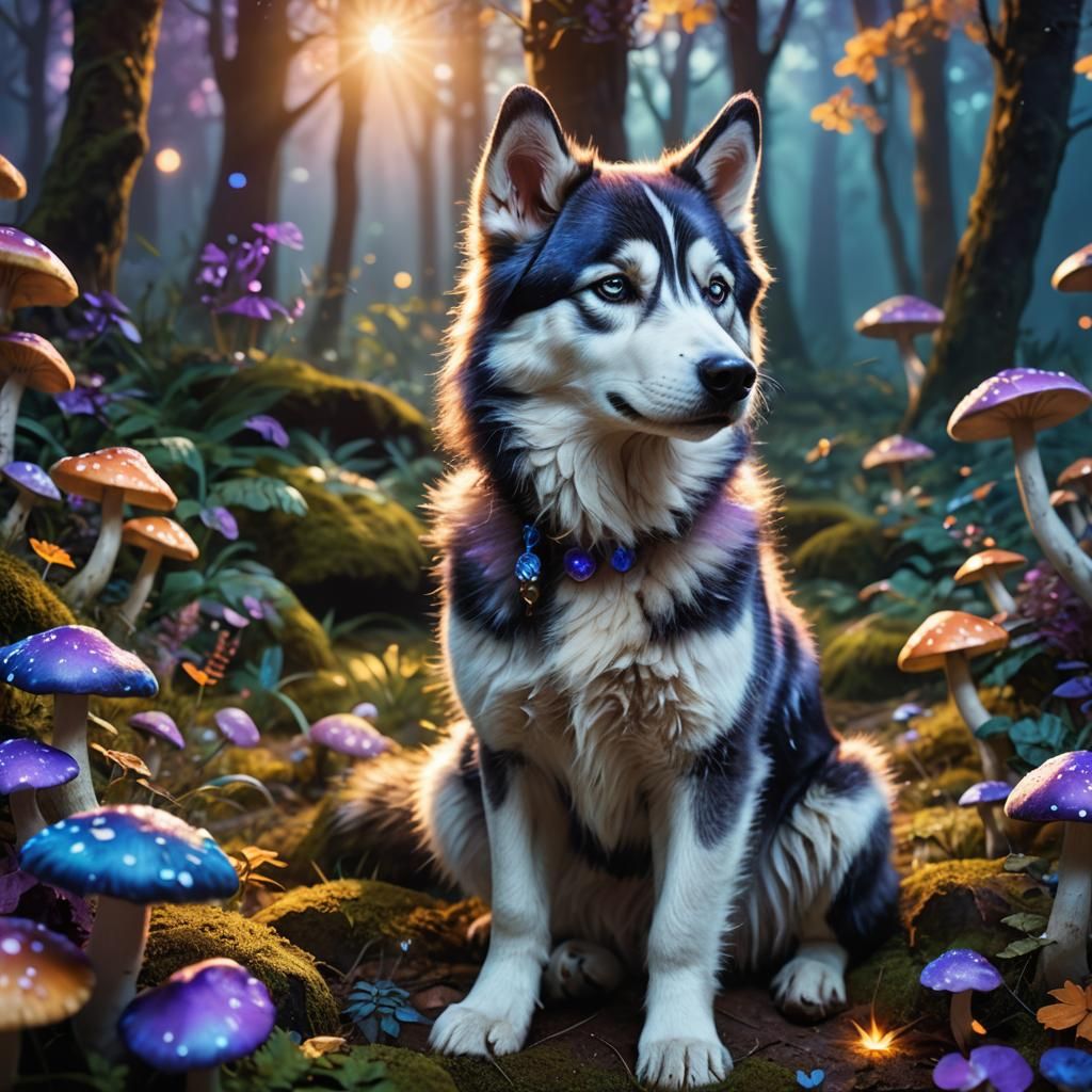 Husky in Mystical Forest, Fantasy Concept Art