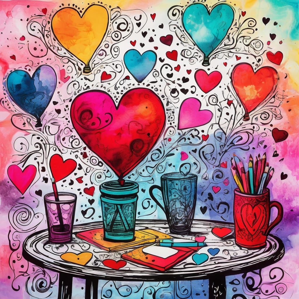 Whimsical Valentine's Scene in Expressive Rayograph Style