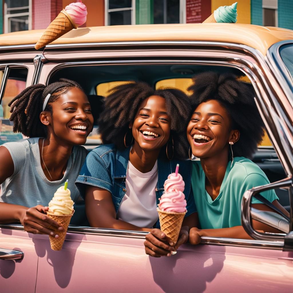 Hyperreal Image of Three Women Enjoying Ice Cream