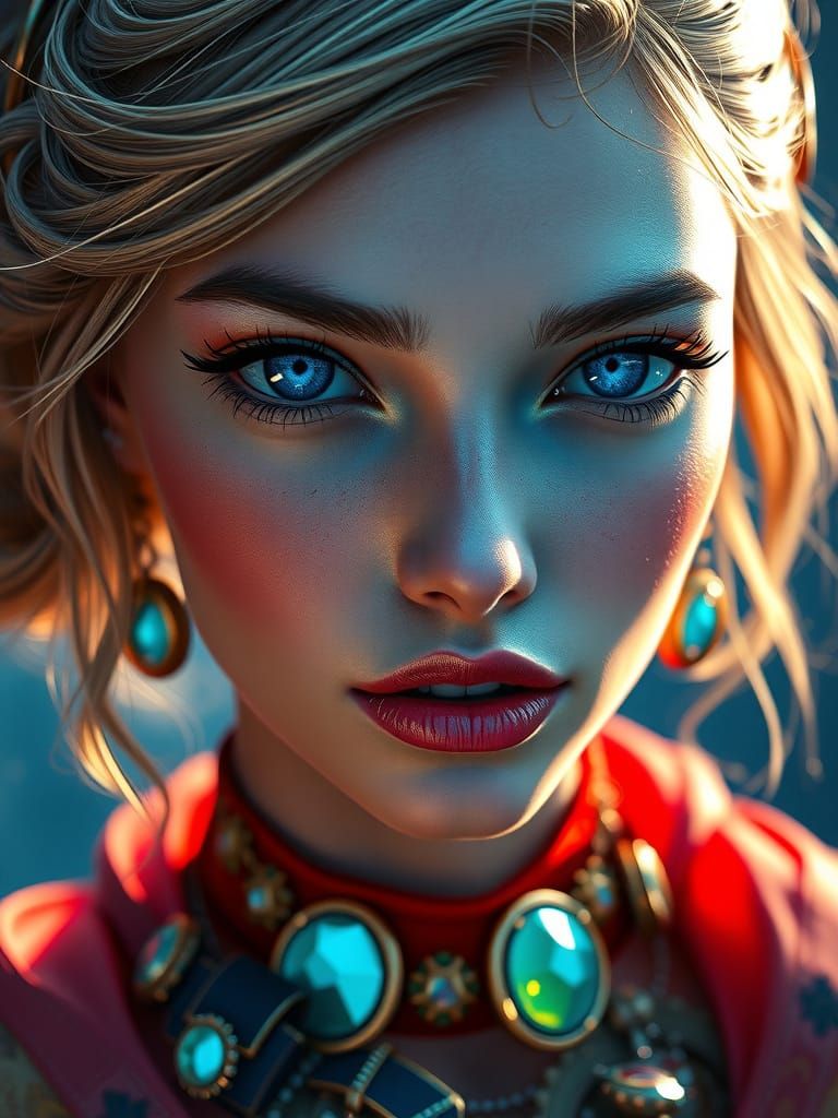 Hyperrealistic Portrait of a Woman with Futuristic Jewelry