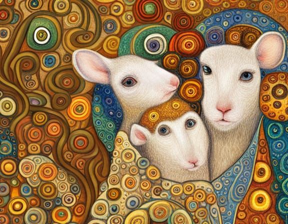 Mice Dancing in Klimt-Inspired Golden Style