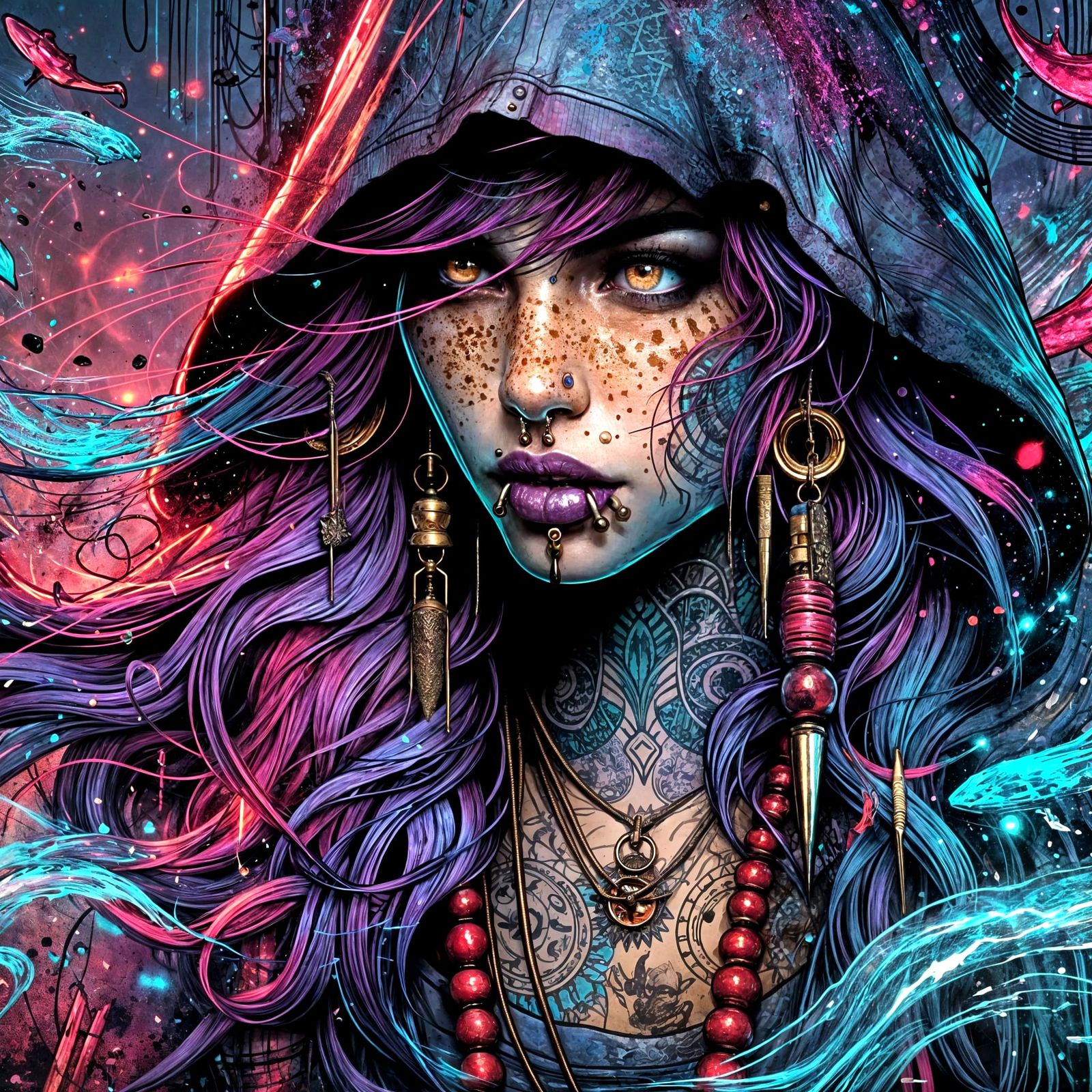 Mystical Pirate Queen in Vibrant, Ethereal Hues
