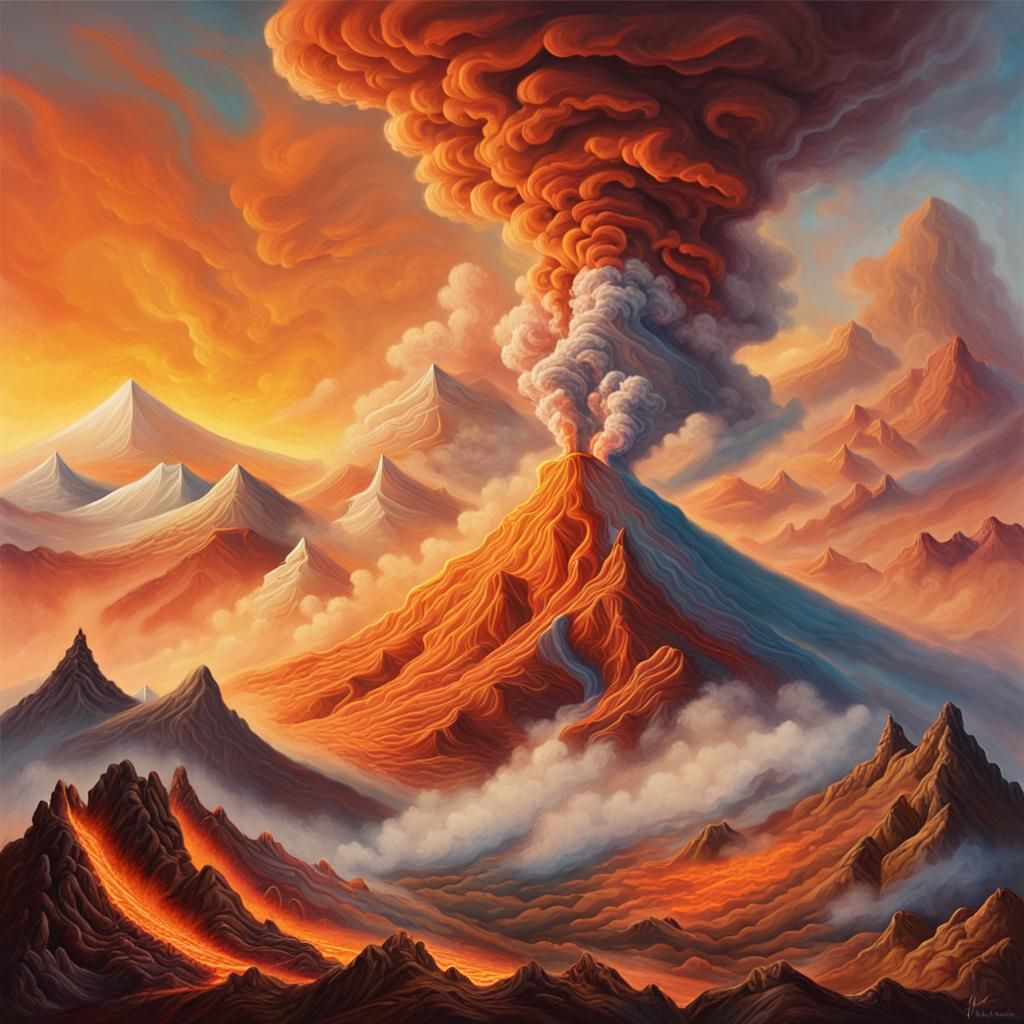 Surreal Vaporizer Mountains: Oil Painting Landscape