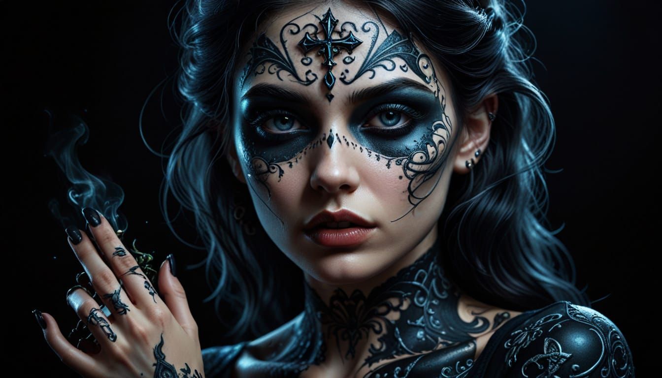 Gothic Woman Resists Poison in Dark Fantasy Art