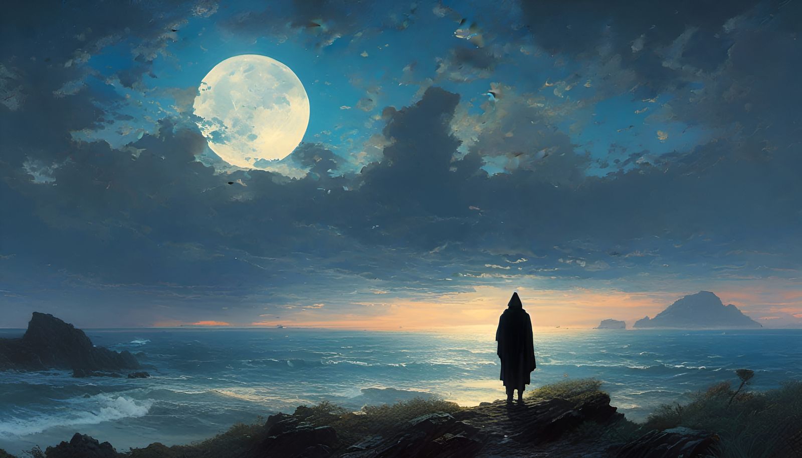 Dreamy Seaside Silhouette in Ghibli Style